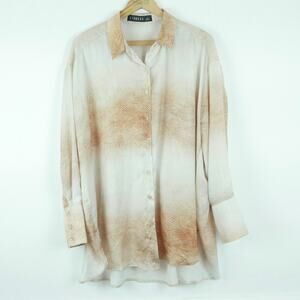 Lioness Small Top Oversized Button Up Silky Neutral Textured Print Glam Blouse